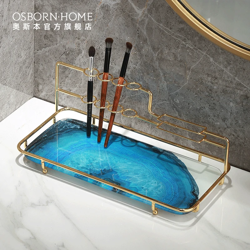 

OSBORN Nordic luxury bathroom stainless steel shelves toothbrush ceramics storage holder with frame, Picture