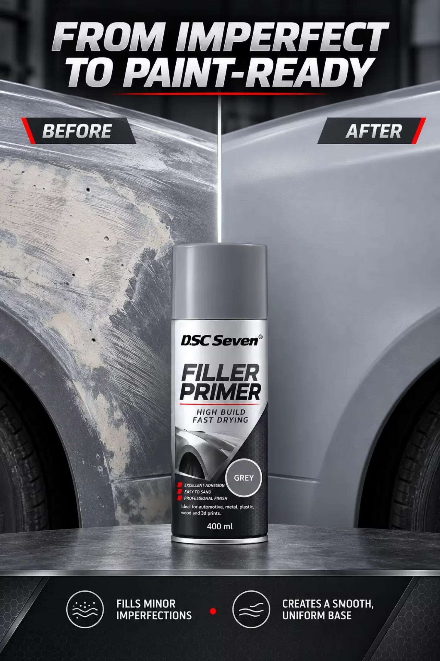 400ml Black Acrylic High Build Filler Primer Spray Quick Drying Easy Sand Anti-Rust Base Coat Paint for Auto Body Furniture