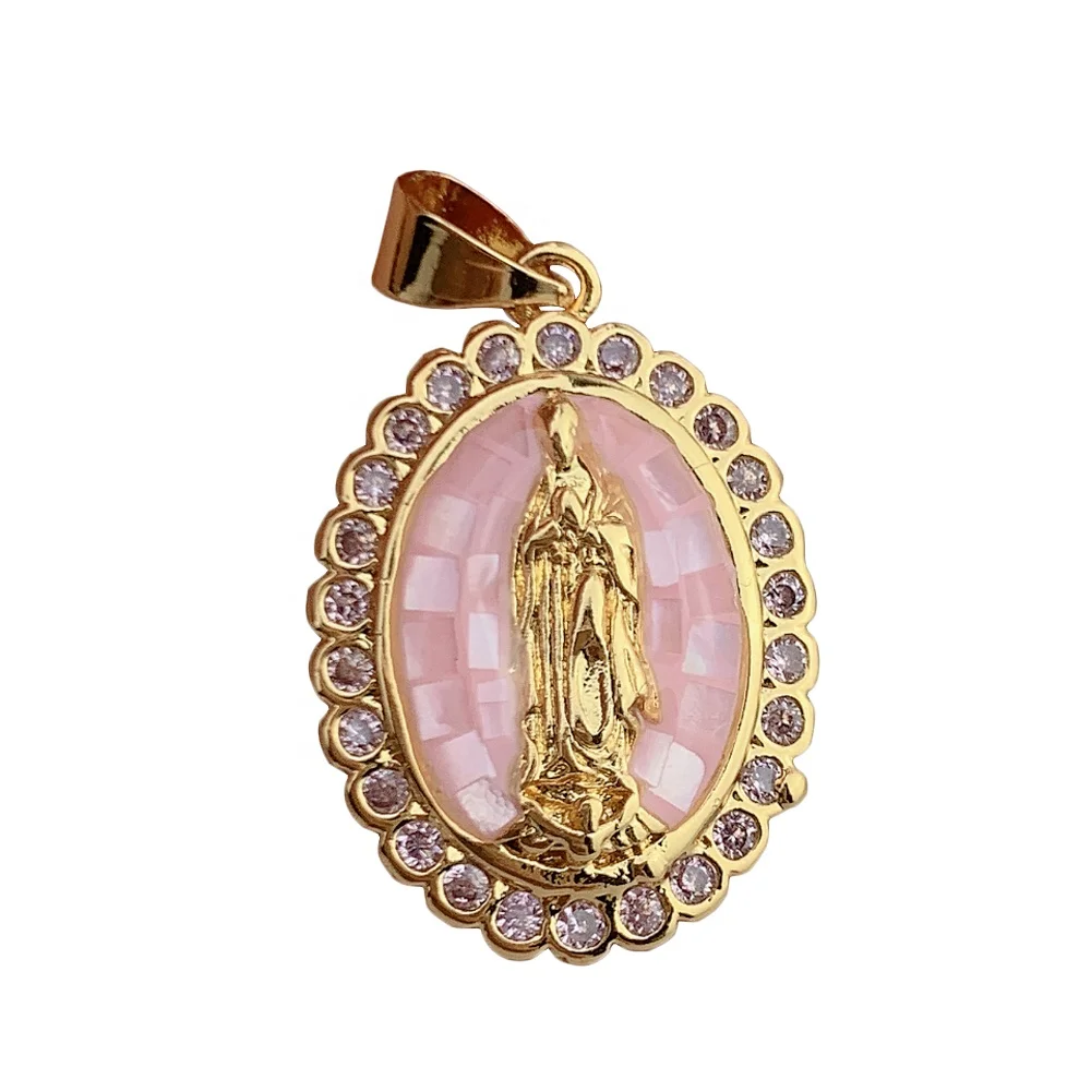 

Zircon Shell Oval Medal Virgin Mary Necklace Pendant Charms For 2021 DIY Religion Jewelry Accessories