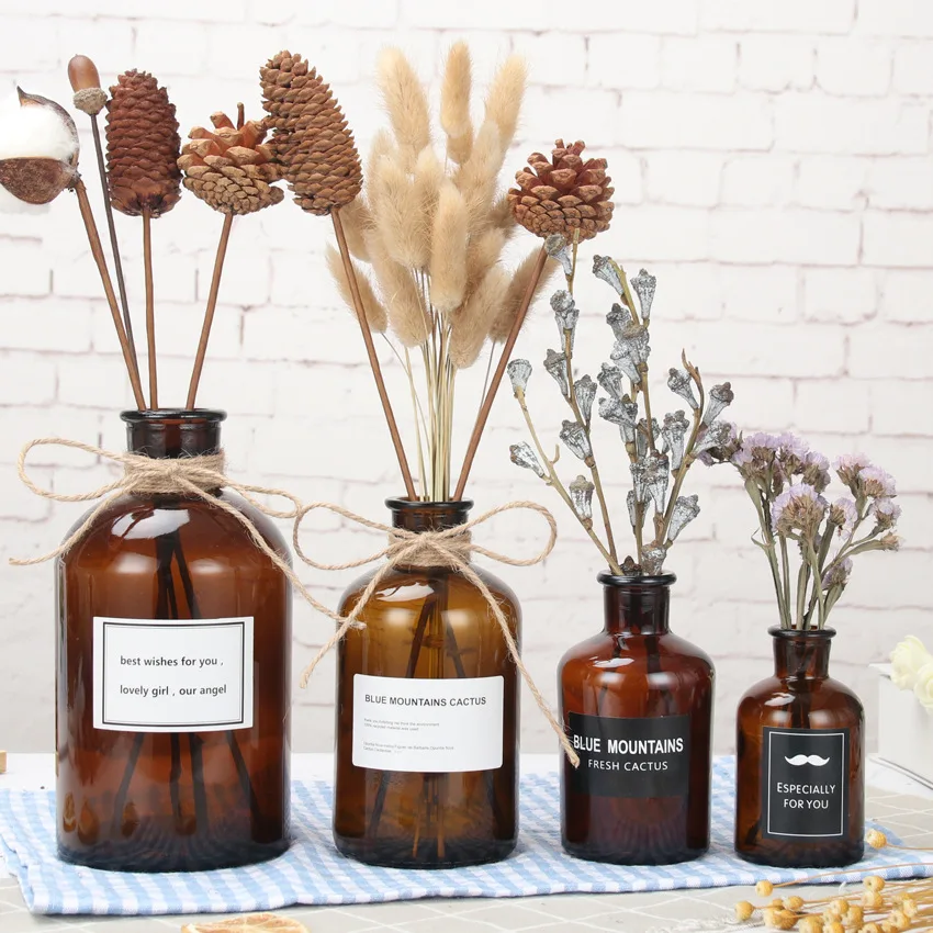 

Amber color reagent bottle glass vase Water culture vase dry flower vase for living room decoration, Brown