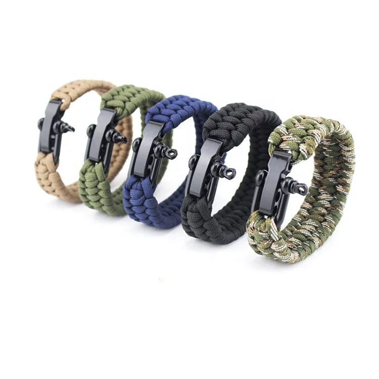 

550lb Outdoor Camping Wholesale Survival Bracelet for Climbing with Adjustable Black Metal Buckle, Multi colored bracelets survival