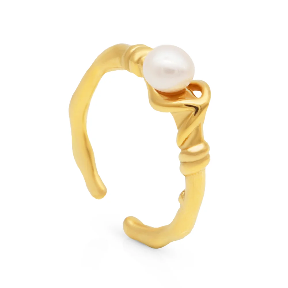 

Chris April 316L stainless steel gold plated natural freshwater pearl adjustable rings for girls