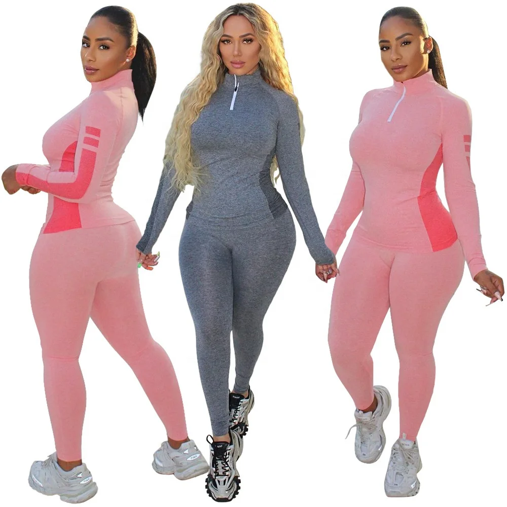 

DYM219 Patchwork design long sleeve crop top sweatsuit for women fitness gym wear custom wholesale sweat suits