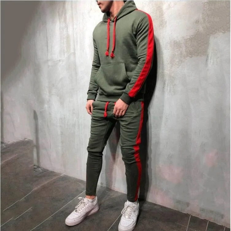 

Men's Hooded Sports Suits Solid Color Casual Sweater Trousers Suit Casual Outdoor Suit in Stock