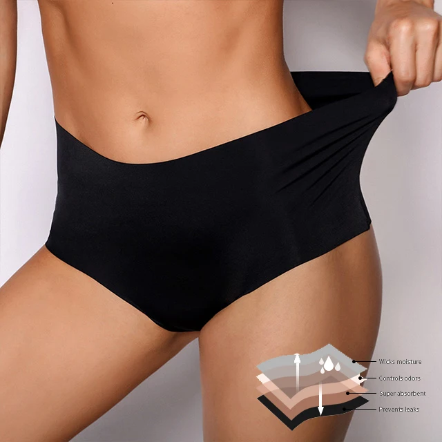 

High Quality Teen Period Underwear Sustainable XL Menstrual Sanitary Panties Breathable Sporty Period Panties, Black