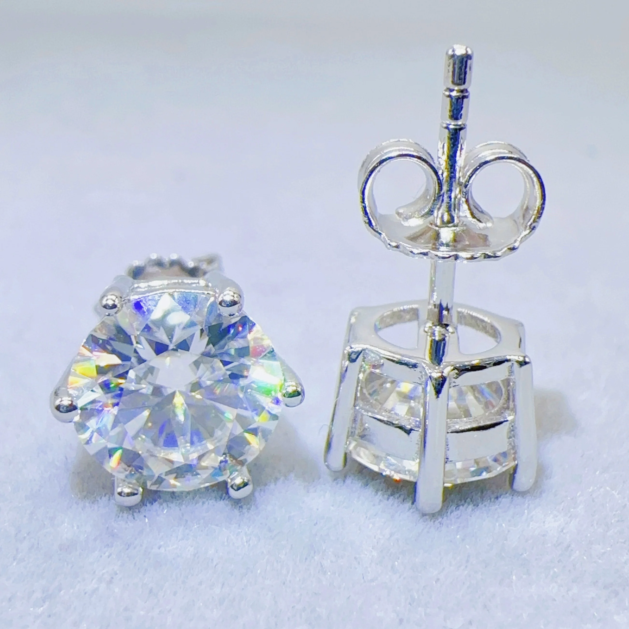 

4mm-10mm Round Earrings VVS Moissanite Jewelry Fashion 925 silver 6 CLAWS Inlay earrings Iced Out stud earrings