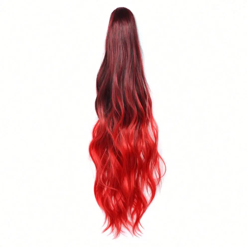 

MYZYR Hair Long Wavy Ombre 24INCH Clip On Hair Extensions Claw P ony Tail Synthetic Hairpiece Heat Resistant P onytail, Pink,black