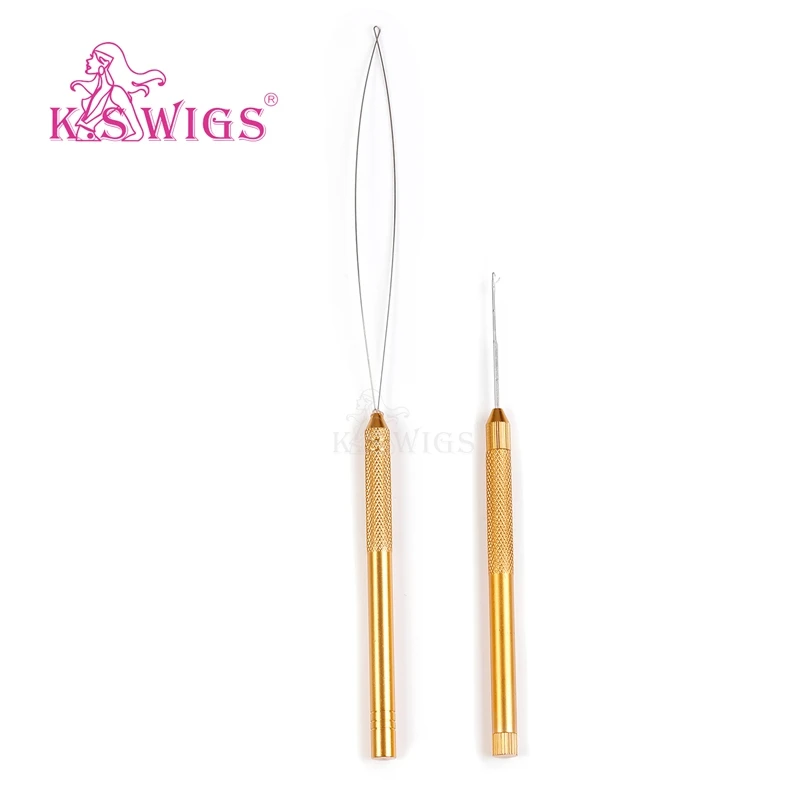 

K.S WIGS 2Pcs Nano Ring Pulling Needle Loop Threader Tool Golden Color For Hair Extension Micro Ring Tools
