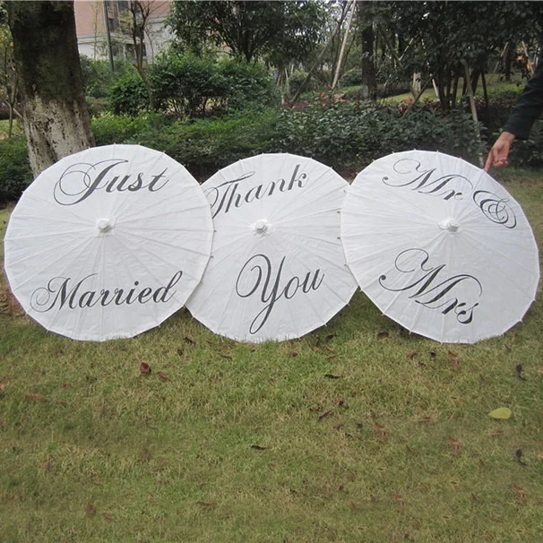 

Thank You Just Married Mr&Mrs Chinese Wedding Handmade Paper Umbrella Paper Parasol, White