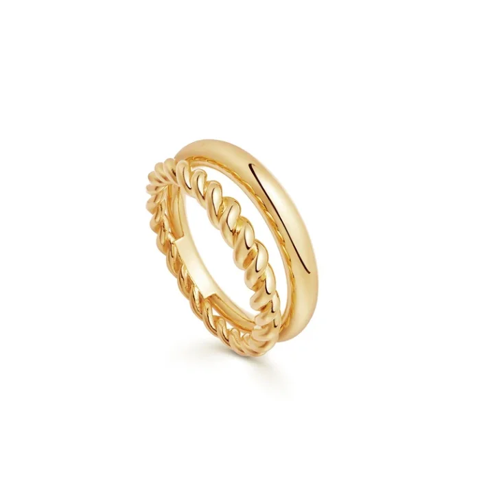 

Women Jewelry 2020 Stainless Steel Rings Wholesale 18k Gold Plated Twist Rings With Two Layers Rings, Gold, rose gold and steel color