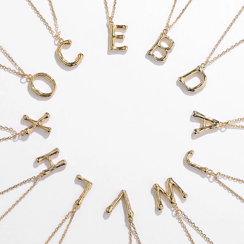 

Hot Fashion 26 Letters Pendant 925 Silver 18K Gold Alphabet Letter Necklace Initial, Champagne gold