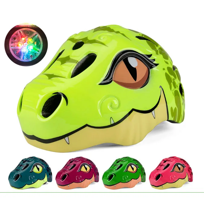 

3-8 Years Children's Bike Helmets High Density Cartoon Dinosaur Skating Child Cycling Riding Bicycle Kids Helmet with Led Light