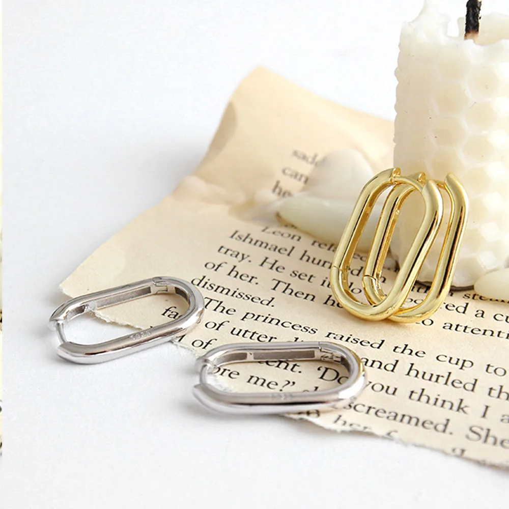 

Women 925 Sterling Silver Oval Hoop Earrings Minimalist Geometric 18k Gold Plated Jewelry Factory Custom Product Vendors