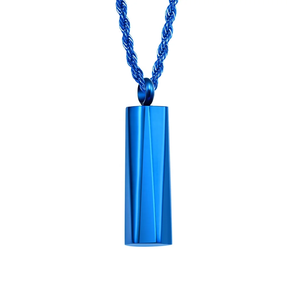 

2021 New designs Men's minimalist jewelry Geometrical Neckle with Diamond Faceted Columns in Blue and Rose Gold