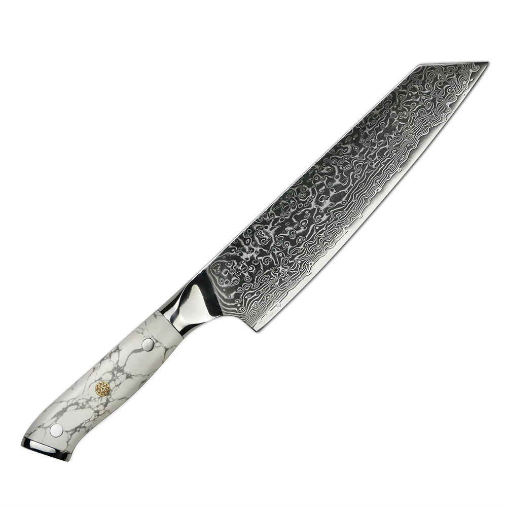 

YANGJAING Amber Vg10 Japanese KIRISTUKE Knife Turquoise Handle Damascus Steel Chef Knives Stainless Steel 60-62 HRC Everyday