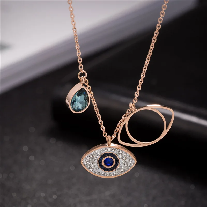 

Wenyii Rantai Kalung Blue Evil Eye Necklace Stainless Steel Titanium Luxury Pendant 18K Gold Plated Diamond Designer Choker, Picture