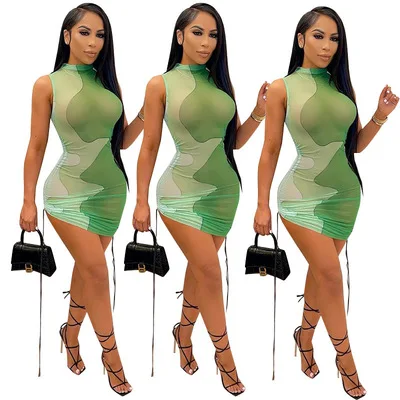 

F40672A rady to ship ladies' sexy print green fashion casual dresses dresses women