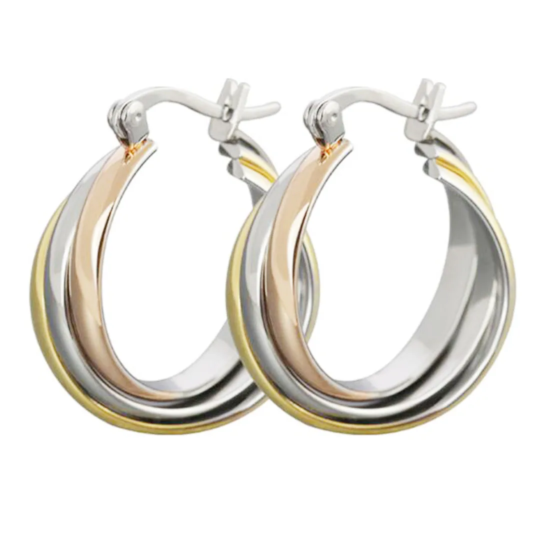 

ERJSF00070 Silver Gold Rosegold Twisted Steel Rings Hoop Huggie Piercing Earrings for Women