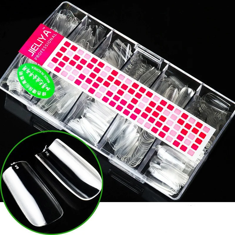 

500 pieces of nail art thin fold seamless nail pieces almond drop trapezoid full cover and half cover dual purpose 500 nail tip, Natural white transparent