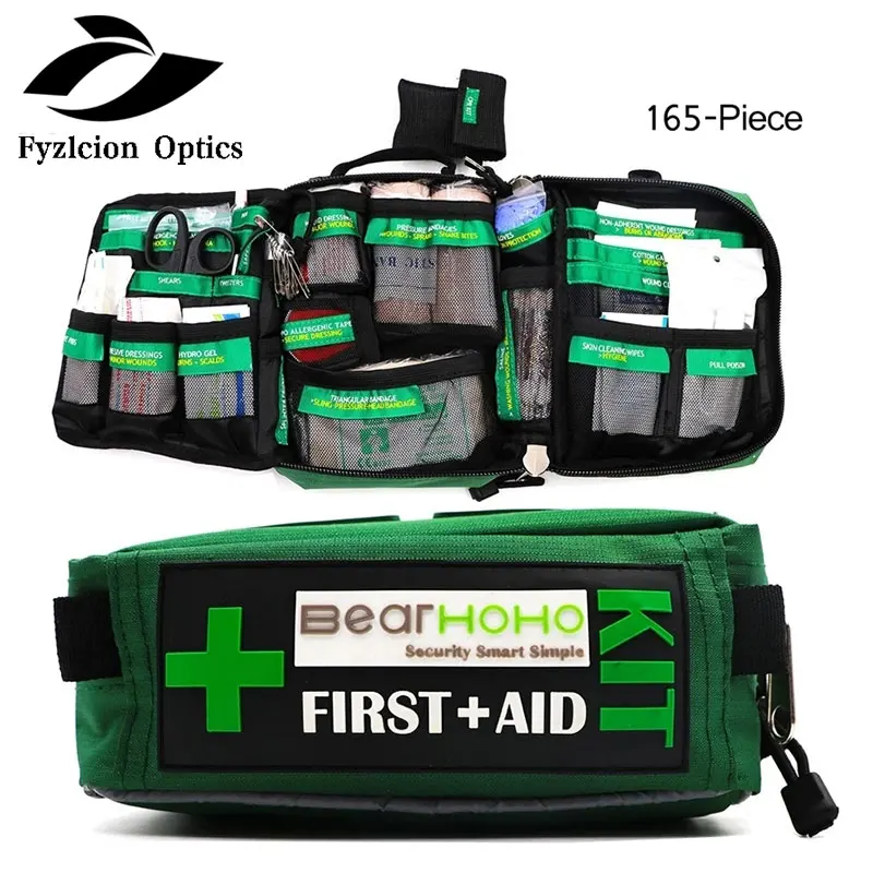 

165-Piece Emergency Medical Rescue Bag Outdoors Car Luggage School Hiking Survival Kits Handy First Aid Kit Bag, Green