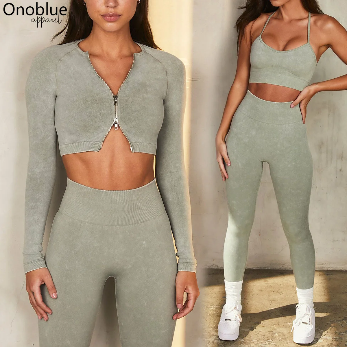 

2021 Acid Wash Ribbed New Design Activewear Fitness Outfits Workout Tight Sport Bra Gym Wear Short Shirt Yoga Leggings Set