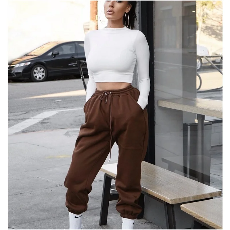 

High Waist bandage Joggers Pants Women Solid Color Loose Bind feet Sweatpants Hip Hop Streetwear Long Pants