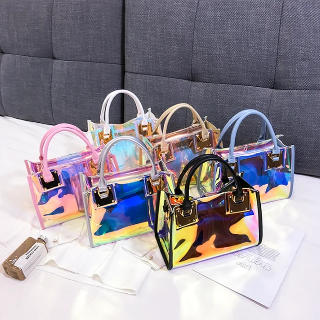 Holographic handbags Wholesale women purse handbag vendor 2021 new arrival 2 pcs clear jelly purse Laser shoulder bag handbag