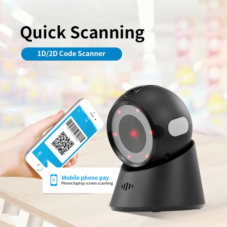 2022 New Desktop Barcode Scanner 1D QR 2D Barcode Reader Supermarket Price Checker