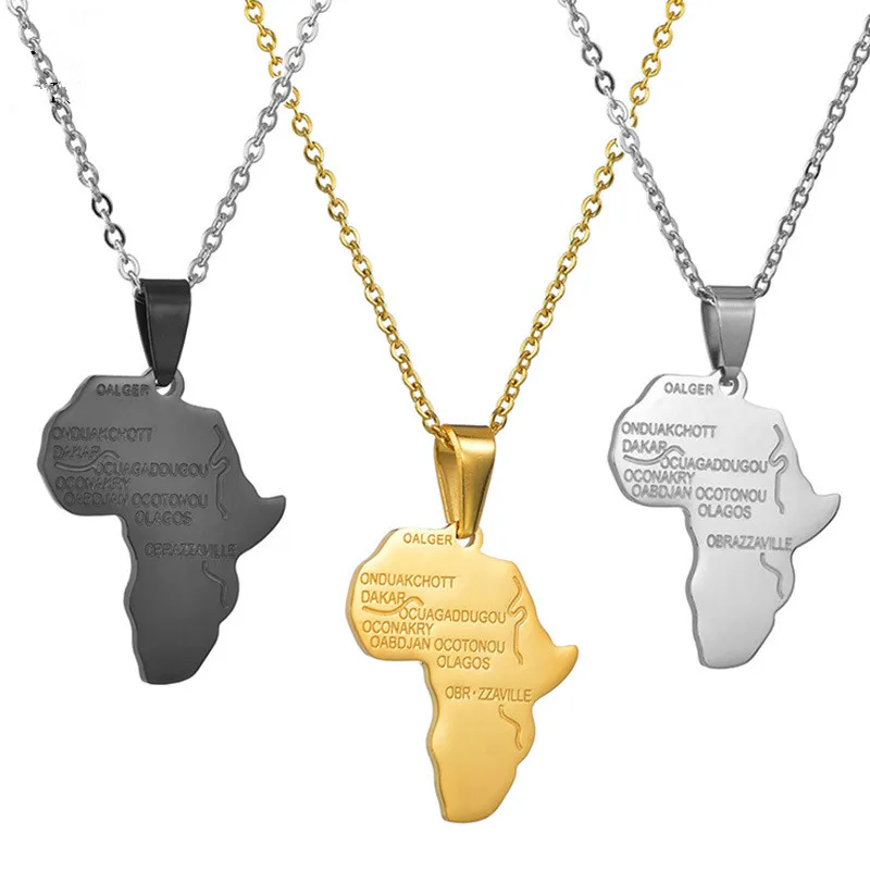 

Hip Hop 18k PVD Gold Plated Stainless Steel Jamaica African Map Necklace Jewelry