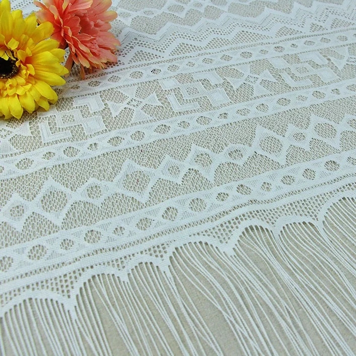 

Charming dress high quality tassel chantilly lace fabric fringe white, Accept customized color