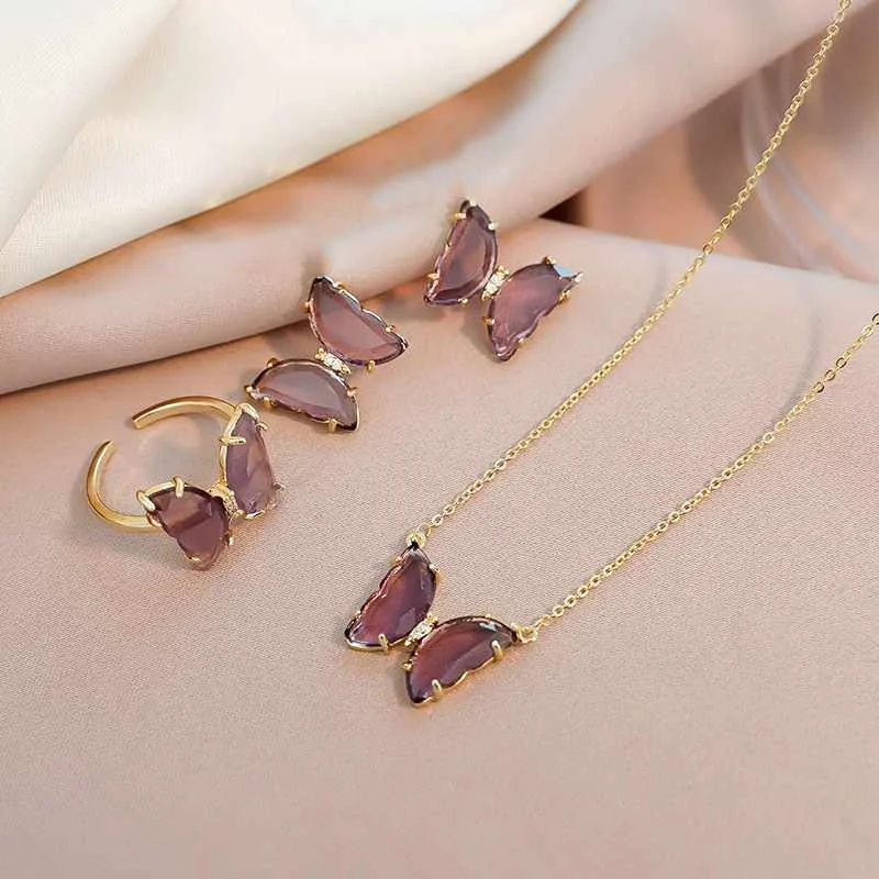 

Fashion Chain Gold-plated crystal butterfly necklace Pendant necklace sets jewellery for Women