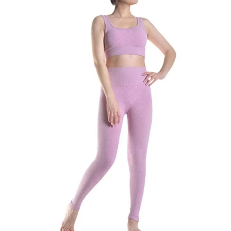 

Seamless Stripe Yoga Set for Women Sports Lift Hip Sports Bra Yoga Set in Stock Women Lady Girl Apparels Casual Plain Dyed Woven