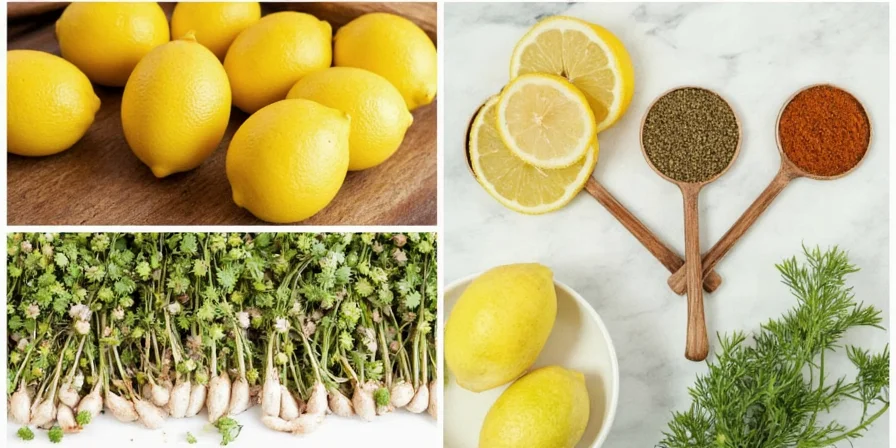 Sumac spice next to lemon and dill