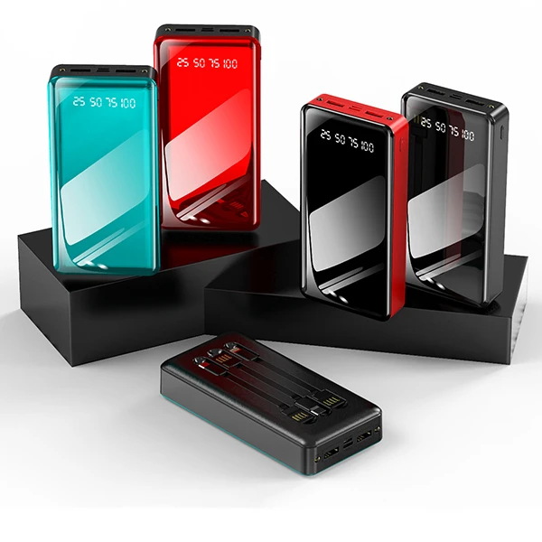 

Factory wholesale With 2USB Output with cable powerbank 30000mah power bank, Black,red,mirror red, mirror blue