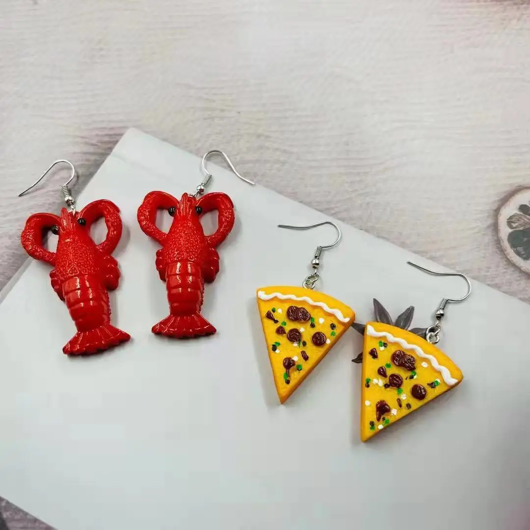 

2021 new resin simulation lobster pizza earrings women, Picture shows
