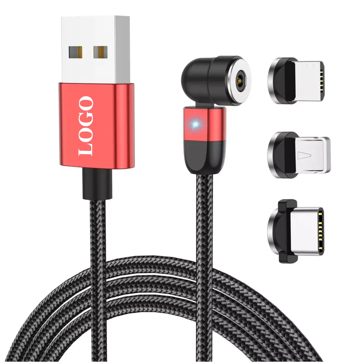 3 in 1 Nylon Braided Magnetic Cable Compatible with Micro USB 360°&180° Rotation Magnetic Phone Charger Cable 2-Pack, 3.3ft/6.6ft Black 540 Degree Magnetic Charging Cable Type C and iProduct 