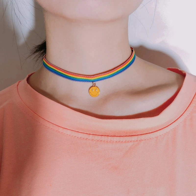 

2021 Fashion Rainbow Choker Necklace LGBT Promissory Gift Woven Fabric Collar Necklace Personal Information Accessories, Colors