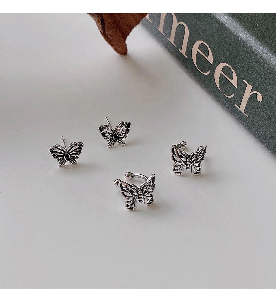 

2021 temperament retro 925 sterling silver no piercing ear cuff earring butterfly personality Ear Clip Earring for women, Gold and silver
