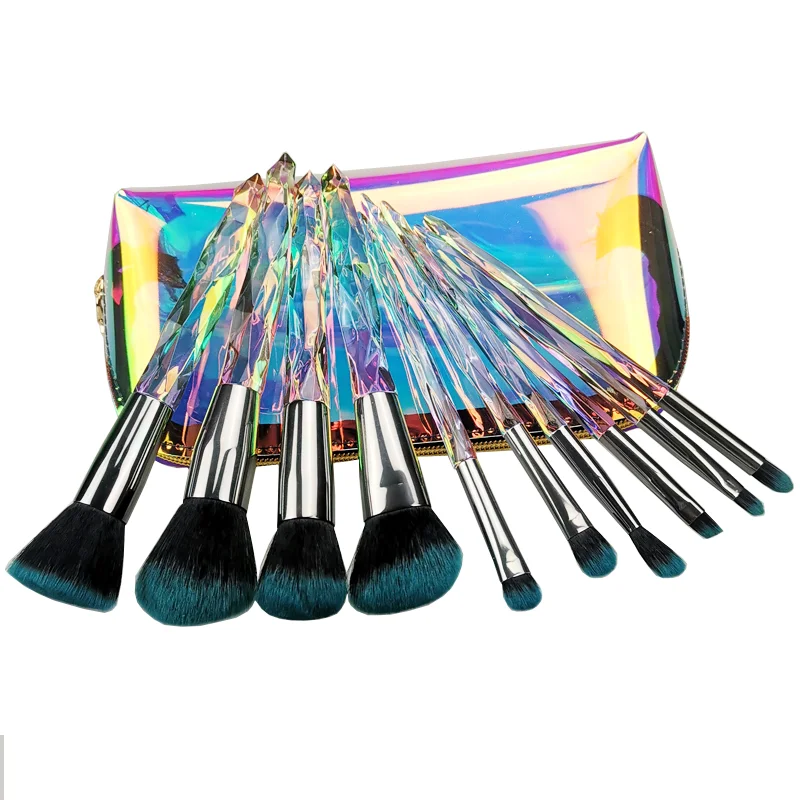 
10pcs Crystal Handle Transparent Diamond Makeup Brush Set 