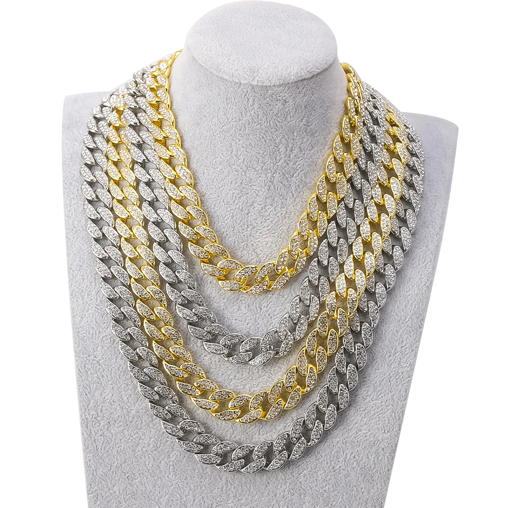 

Wholesale Men's Jewelry Gold Tone Cuban Link Chain Necklace Bling Iced Out CZ Hip Hops Cuban Chain Necklace