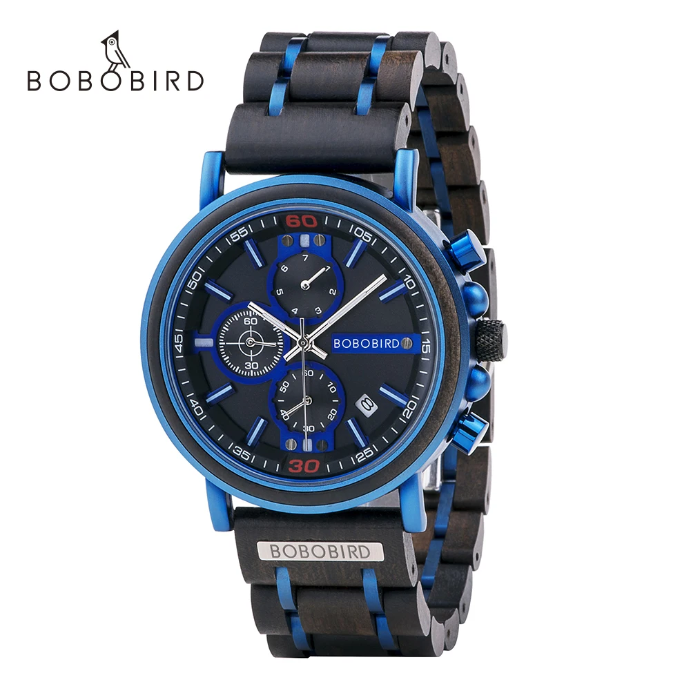 

BOBO BIRD 2021 wood watch Chronograph blue wristwatches for man oem watch relogio masculino