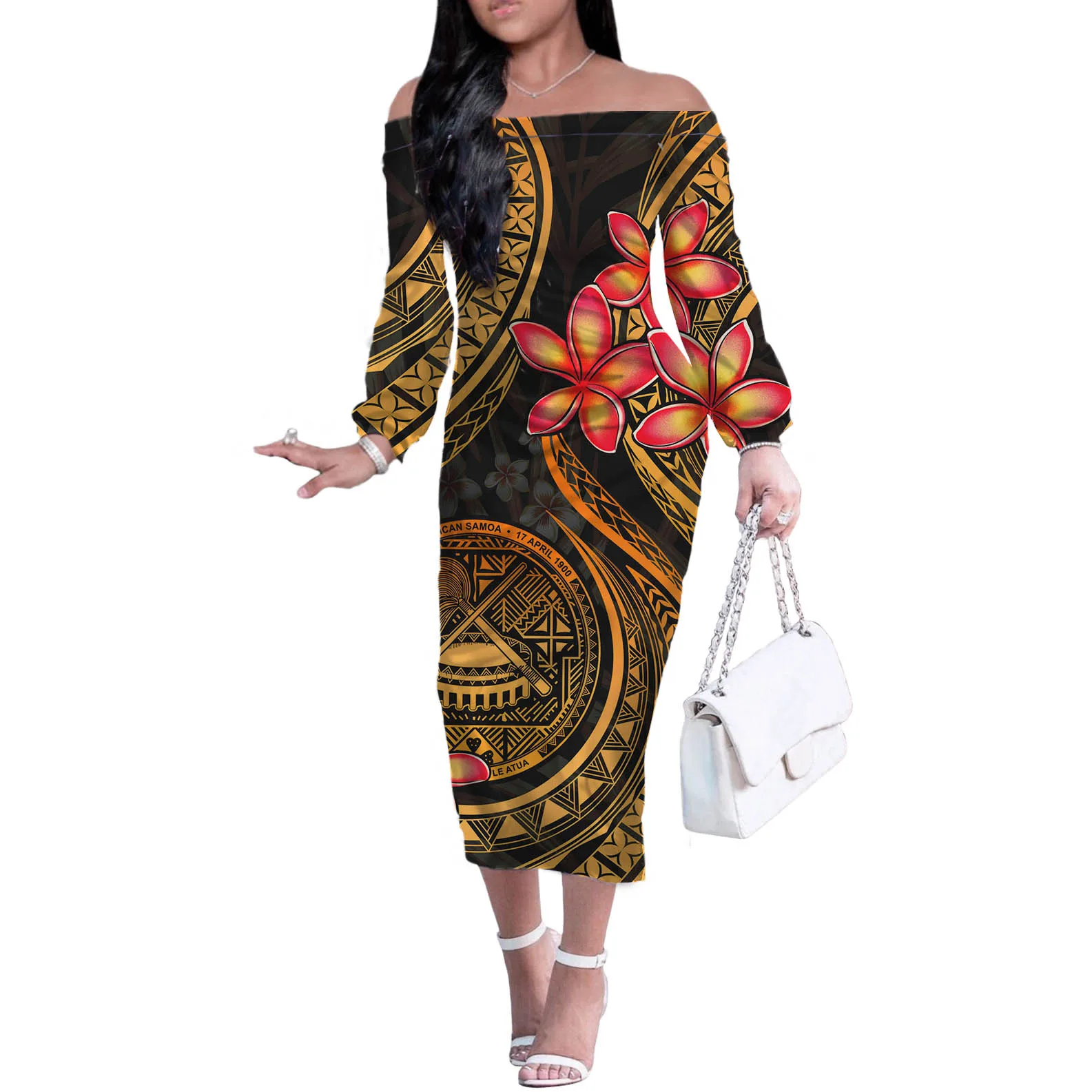 

Traditional Polynesian Tribal Plumeria Flower Printed Ladies Dress 2021 Sexy Girls' Casual Dresses Customized Women Sexy Dresses