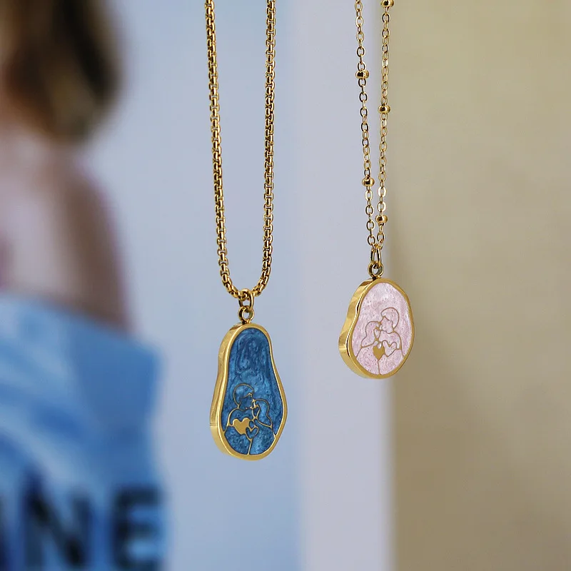 

Plated Hug Pendant Gold Resin Stainless Steel Irregular Shape Romantic Couple Necklace Blue Pink Necklaces Women's Geometric