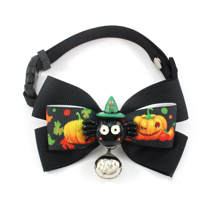 

christmas pet collar bowtie bell cat neck ornaments manufacturers direct Halloween ribbon bow pet supplies, Black/green/red