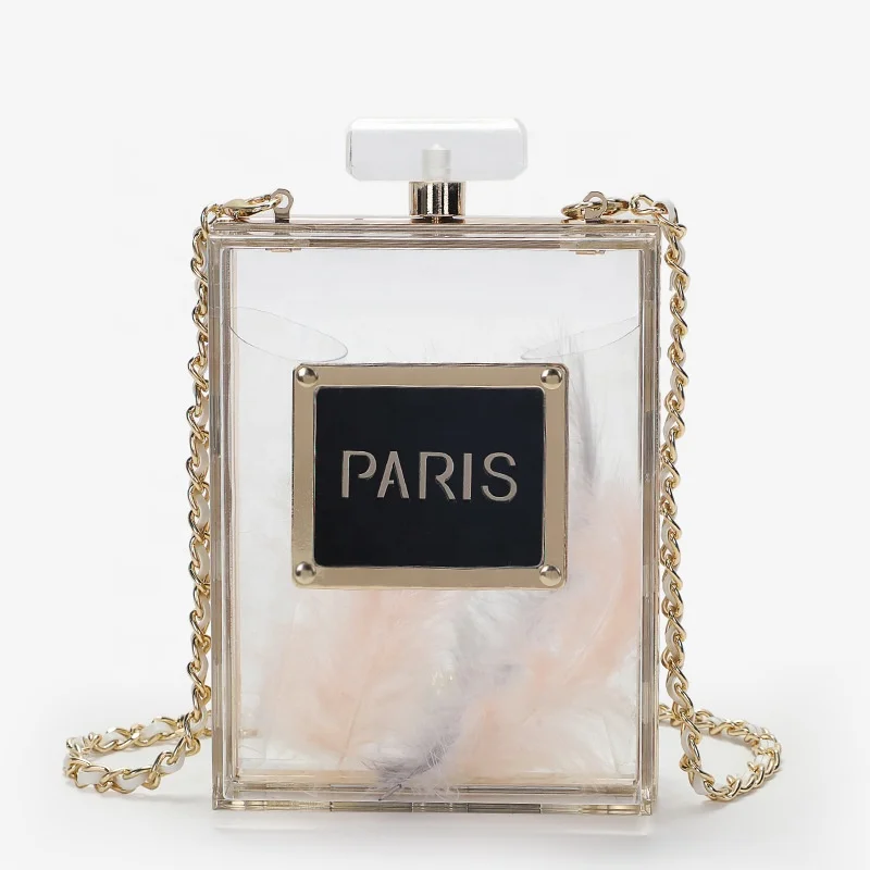 

New arrival fashion banquet brand crystal ladies crossbody purse perfume bottle clear acrylic paris clutch bag perfume purses, Please see the pic