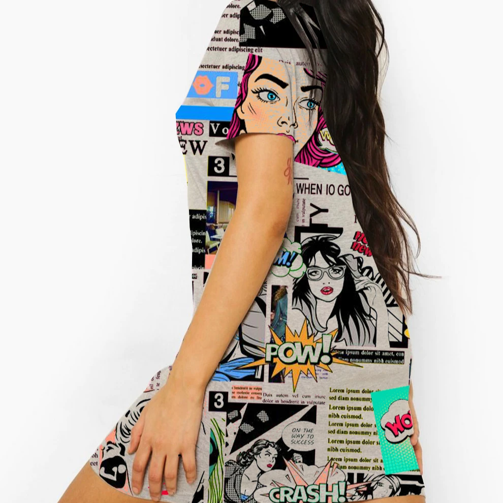 

Moda De Ropa De Mujer Comic Print Casual Loose T Shirt Dress Summer Dress Women Beach, As picture