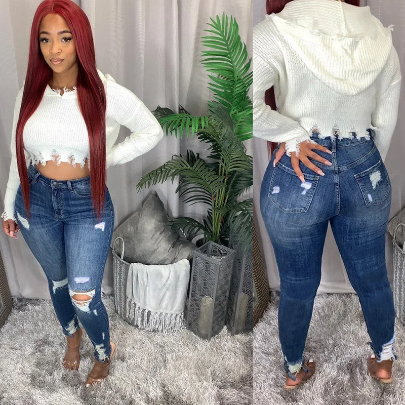 

Jeans high waist stretch big size pants pencil feet trousers women plus size jeans