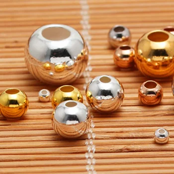 

925 Sterling silver round beads for making jewelry, Silver/white gold/yellow gold/rose gold