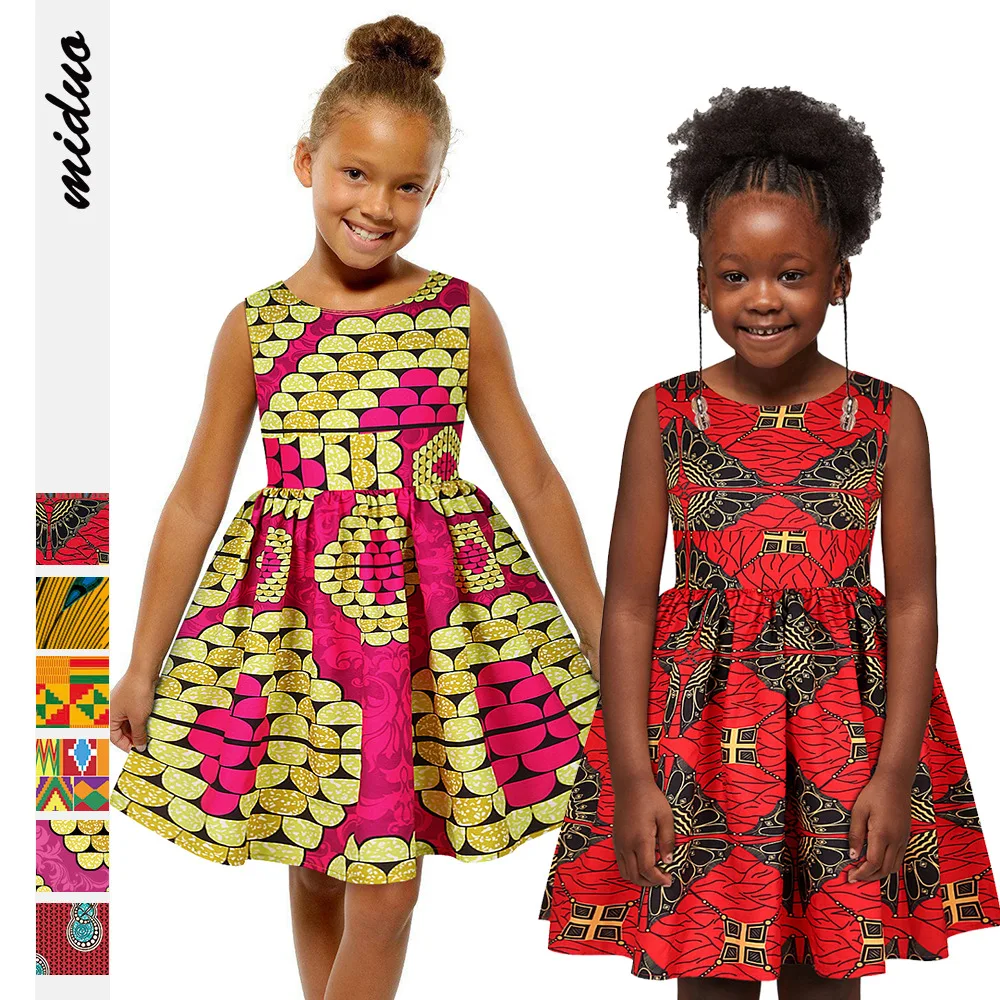 

1636MuslimQLO African children's wear round neck sleeveless dress cute puffy skirt kids abaya summer dress for girl, 6 color