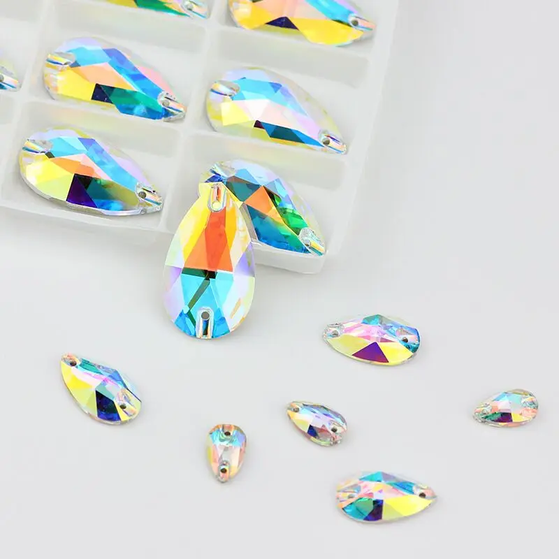 

High quality teardrop crystal AB crystal glass flat back sew on stones